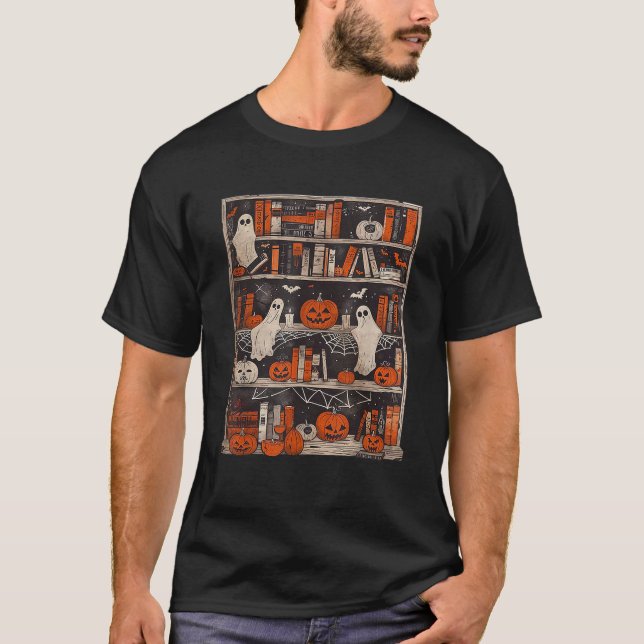 Cute Ghost Drinking Coffee Halloween Fall Ghost Bo T-Shirt (Front)