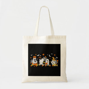 Cute Ghost Drinking Coffee Halloween Fall Ghost Bo Tote Bag