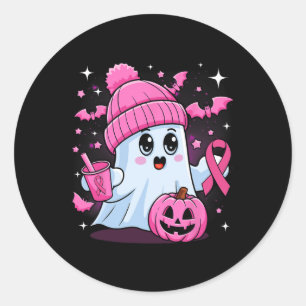 Cute Ghost Drinking Coffee Halloween Ghost Breast Classic Round Sticker