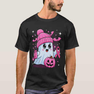 Cute Ghost Drinking Coffee Halloween Ghost Breast T-Shirt