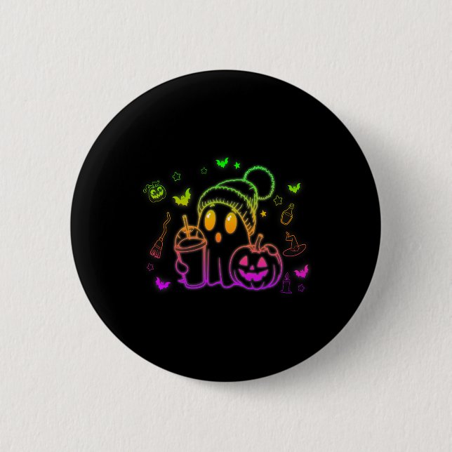 Cute Ghost Drinking Coffee Halloween Ghost Coffee  6 Cm Round Badge (Front)