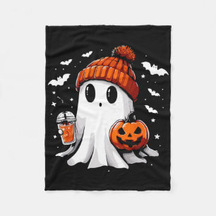 Cute Ghost Drinking Coffee Halloween Ghost Coffee Fleece Blanket