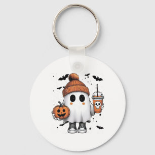 Cute Ghost Drinking Coffee Halloween Ghost Coffee Key Ring