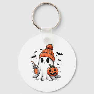 Cute Ghost Drinking Coffee Halloween Ghost Coffee Key Ring