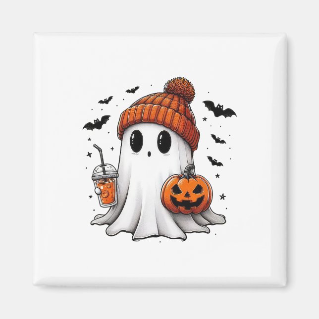 Cute Ghost Drinking Coffee Halloween Ghost Coffee  Magnet (Front)