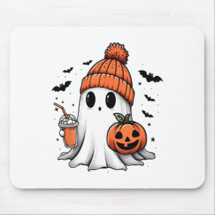 Cute Ghost Drinking Coffee Halloween Ghost Coffee Mouse Mat