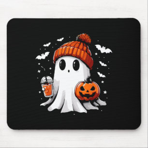 Cute Ghost Drinking Coffee Halloween Ghost Coffee Mouse Mat