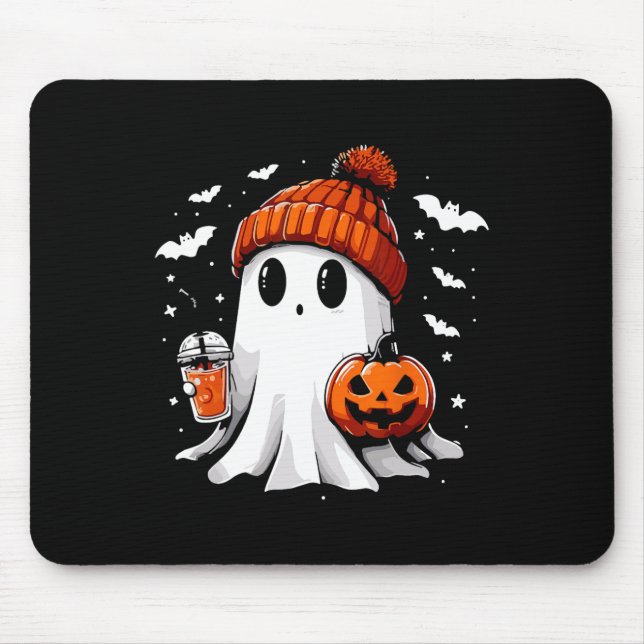 Cute Ghost Drinking Coffee Halloween Ghost Coffee  Mouse Mat (Front)
