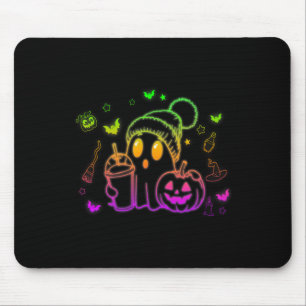 Cute Ghost Drinking Coffee Halloween Ghost Coffee Mouse Mat
