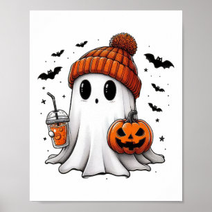 Cute Ghost Drinking Coffee Halloween Ghost Coffee Poster