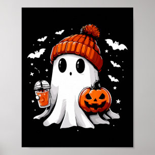 Cute Ghost Drinking Coffee Halloween Ghost Coffee Poster
