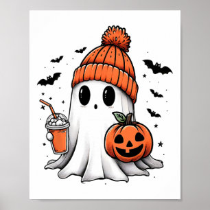 Cute Ghost Drinking Coffee Halloween Ghost Coffee Poster