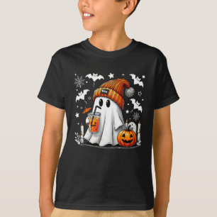 Cute Ghost Drinking Coffee Halloween Ghost Coffee T-Shirt