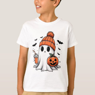 Cute Ghost Drinking Coffee Halloween Ghost Coffee T-Shirt