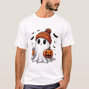 Cute Ghost Drinking Coffee Halloween Ghost Coffee T-Shirt