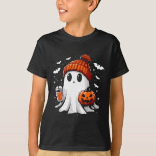 Cute Ghost Drinking Coffee Halloween Ghost Coffee  T-Shirt