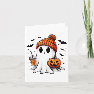 Cute Ghost Drinking Coffee Halloween Ghost Ice Cof Card