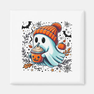 Cute Ghost Drinking Coffee Halloween Ghost Ice Cof Magnet