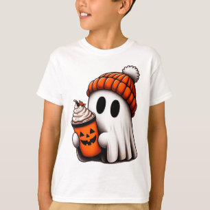 Cute Ghost Drinking Coffee Halloween Ghost Ice Cof T-Shirt