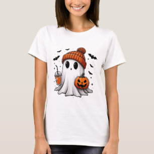 Cute Ghost Drinking Coffee Halloween Ghost Ice Cof T-Shirt