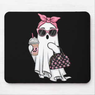 Cute Ghost Drinking Coffee Halloween Ghost Ice Mouse Mat