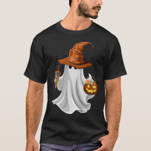 Cute Ghost Drinking Coffee Halloween Ice Coffee T-Shirt