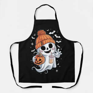 Cute Ghost Drinking Coffee Halloween Iced Coffee Apron