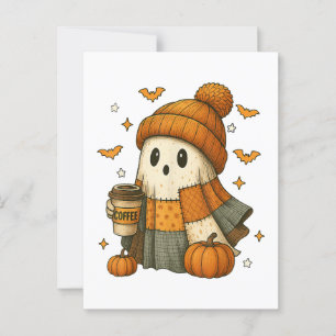 Cute Ghost Drinking Coffee Halloween  Postcard