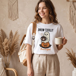 Cute Ghost Drinking Coffee Halloween T-Shirt
