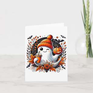 Cute Ghost Drinking Coffee Halloween Theme Spooky  Card
