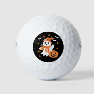 Cute Ghost Drinking Ice Coffee Halloween  Golf Balls