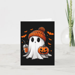 Cute Ghost Drinking Ice Coffee Halloween Pumpkin Card
