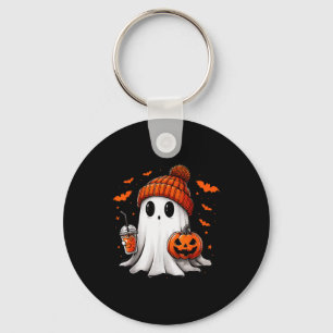 Cute Ghost Drinking Ice Coffee Halloween Pumpkin M Key Ring