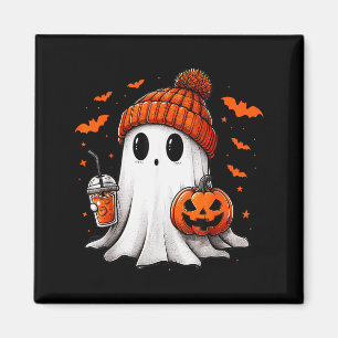 Cute Ghost Drinking Ice Coffee Halloween Pumpkin M Magnet