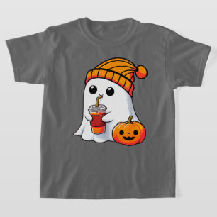 Cute Ghost drinking pumpkin Funny Halloween T-Shirt