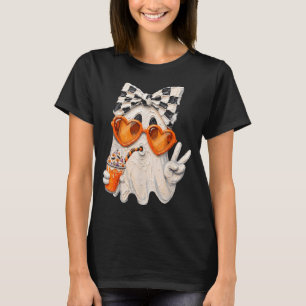 Cute ghost drinking pumpkin latte meme halloween T-Shirt