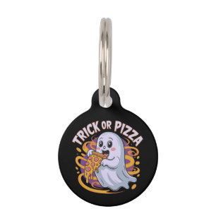 Cute Ghost Eating Pizza Fun Creepy Trick or Pizza Pet Tag