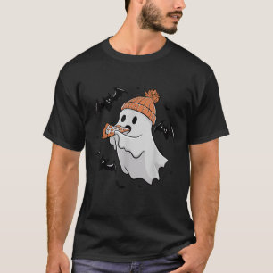 Cute Ghost Eating Pizza Lovers Spooky Halloween Fo T-Shirt