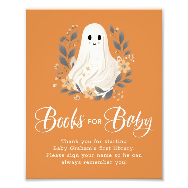 Cute Ghost Fall Books for Baby Shower Sign (Front)