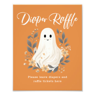 Cute Ghost Fall Diaper Raffle Baby Shower Sign