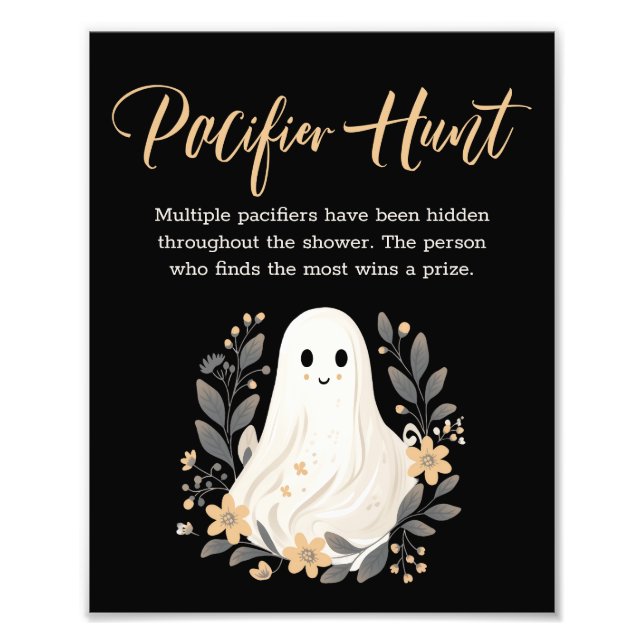 Cute Ghost Fall Pacifier Hunt Baby Shower Sign (Front)