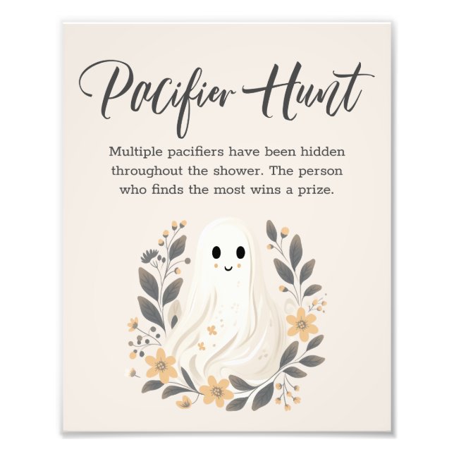 Cute Ghost Fall Pacifier Hunt Baby Shower Sign (Front)