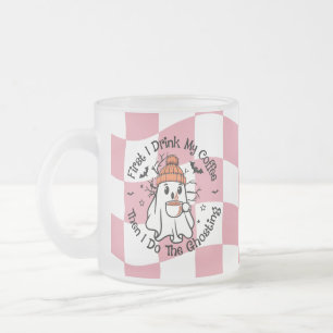 Cute Ghost Fall Pumpkin Spice Pink Frosted Glass Coffee Mug