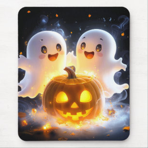 Cute Ghost Family Halloween Pumpkin Spooky Night Mouse Mat