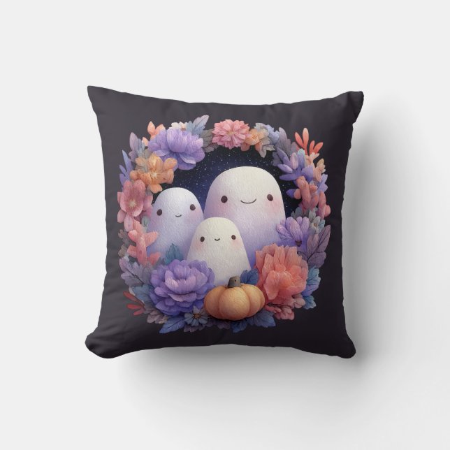 Cute Ghost Family Halloween Wreath Cushion (Front)