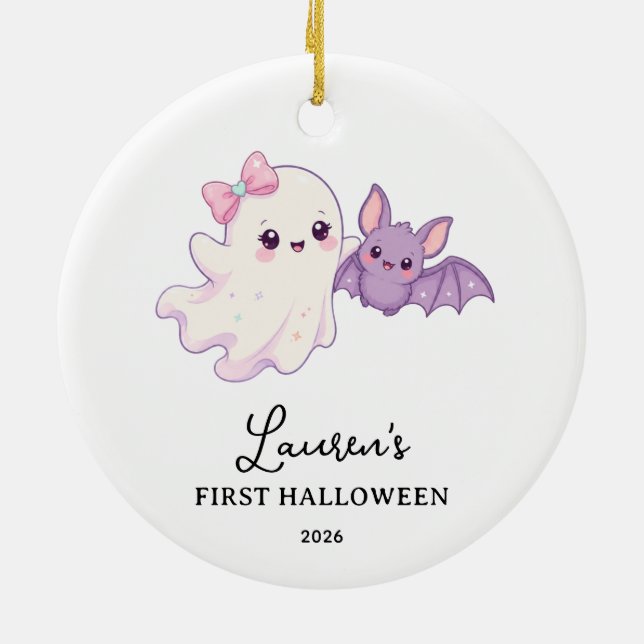 Cute Ghost First Halloween Ceramic Tree Decoration (Back)