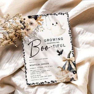 Cute Ghost & Floral Halloween Baby Shower Invitation