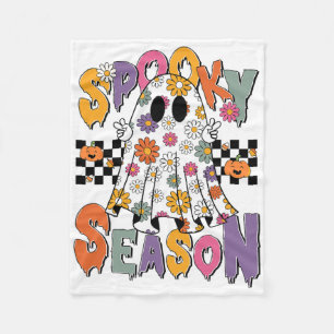 Cute Ghost Floral Halloween Ghost Spooky Season Fa Fleece Blanket
