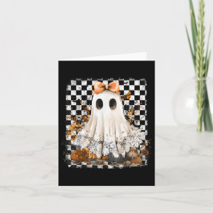 Cute Ghost Floral Lace Chequered Halloween Spooky Card