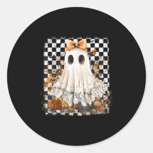 Cute Ghost Floral Lace Chequered Halloween Spooky Classic Round Sticker